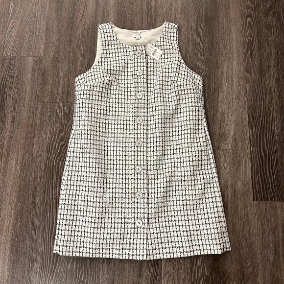 NWT J.Crew Sleeveless Tweed Shift Dress Size 12P Button-Front Black White Bouclé - Picture 2 of 16